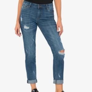 Kut From Kloth Catherine Boyfriend Distressed Cuffed Denim Jeans-Size 14